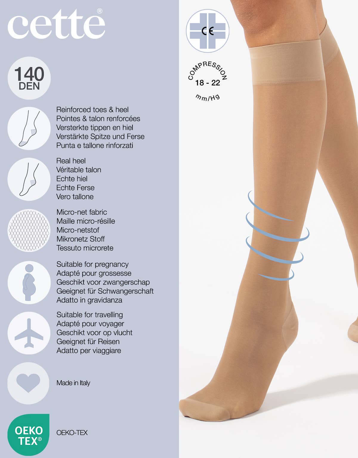 Podkolanówki kompresyjne o stopniu 15-21mmHg (140 DEN) : Beżowe