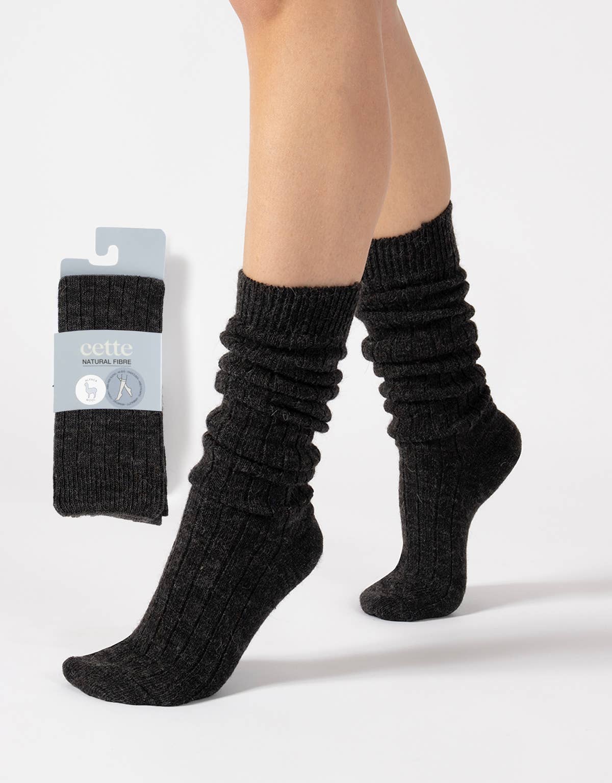 Alpaca wool knee-high socks, one size