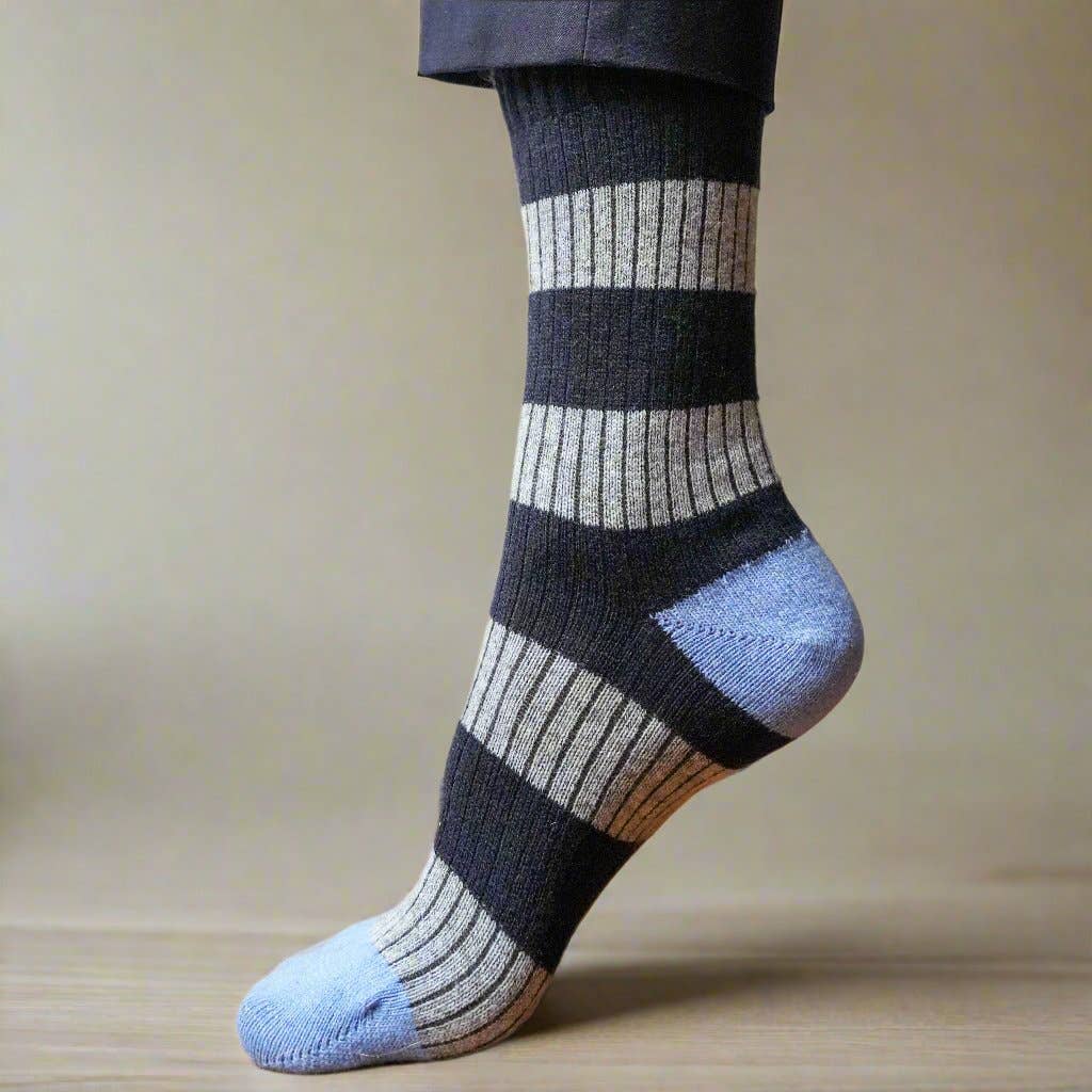 Skarpety z wełny MERINO w paski | Navy and Grey: 41-46 WYSYŁKA W LISTOPADZIE