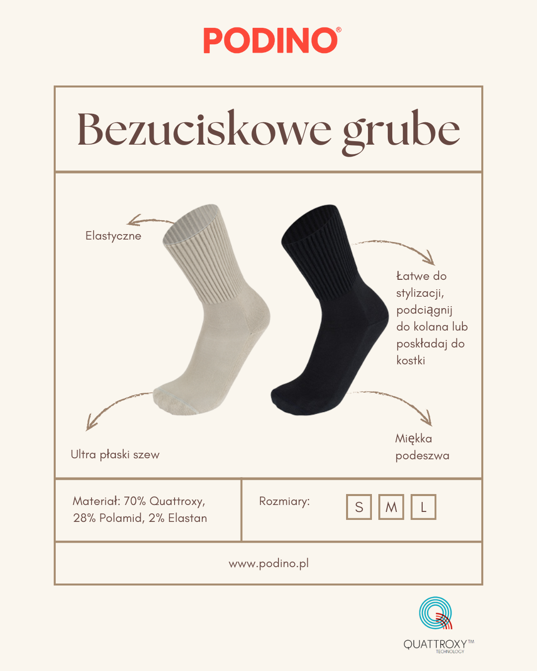 Skarpety bezuciskowe GRUBE czarne Quattroxy™ (Reflexa)